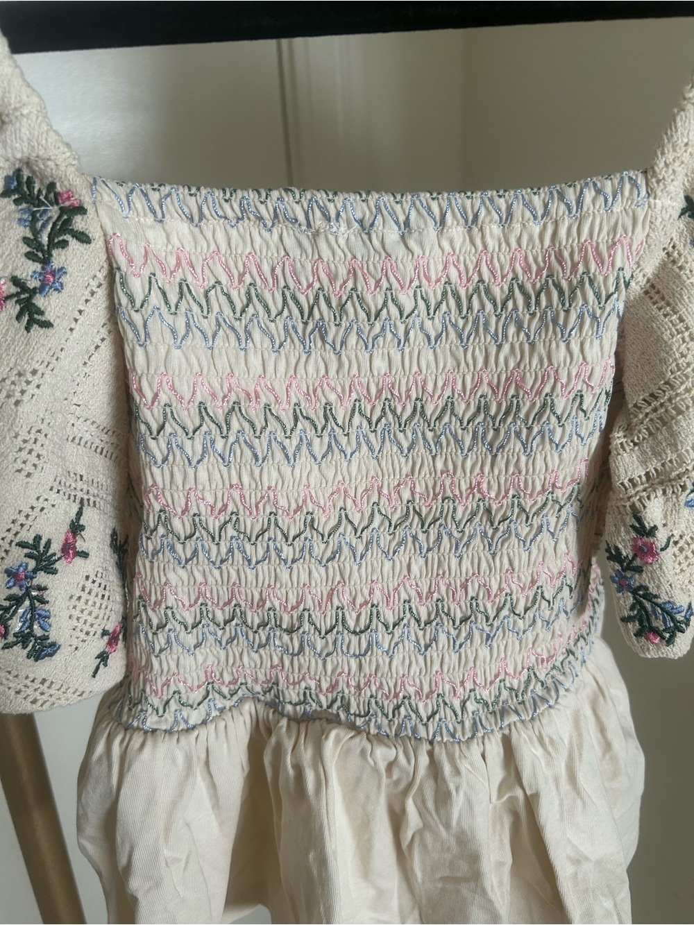 ASOS DESIGN Cottagecore Embroidered Puff Sleeve Smocked Peplum Top NWT - Picture 11 of 11